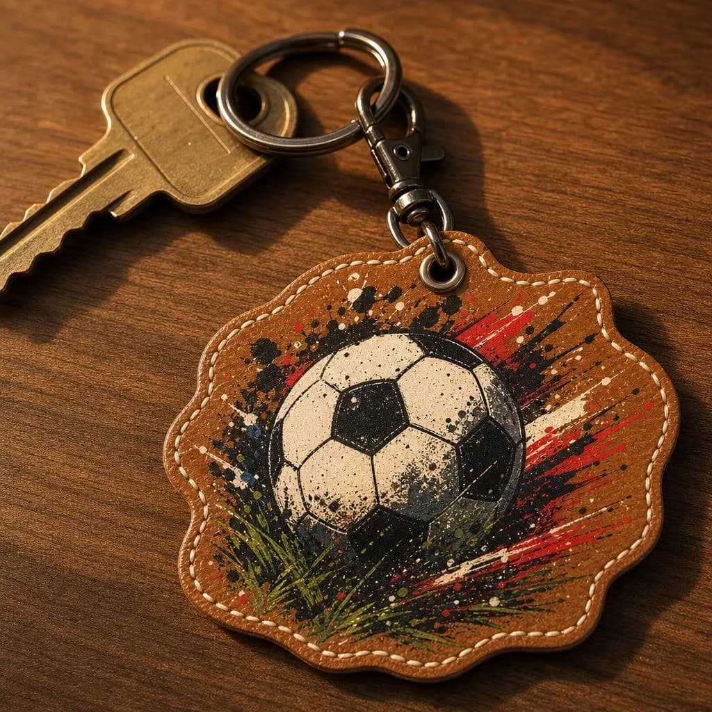 Printed leather tag on a key ring