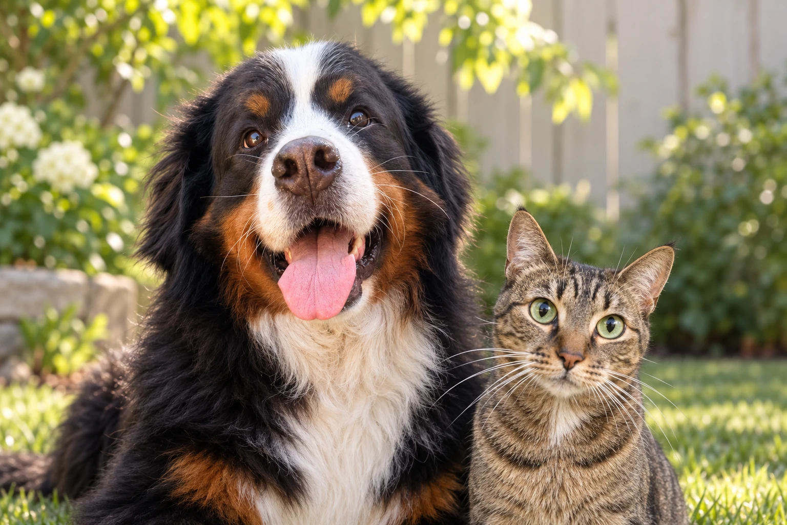 Our dog and cat together in the garden