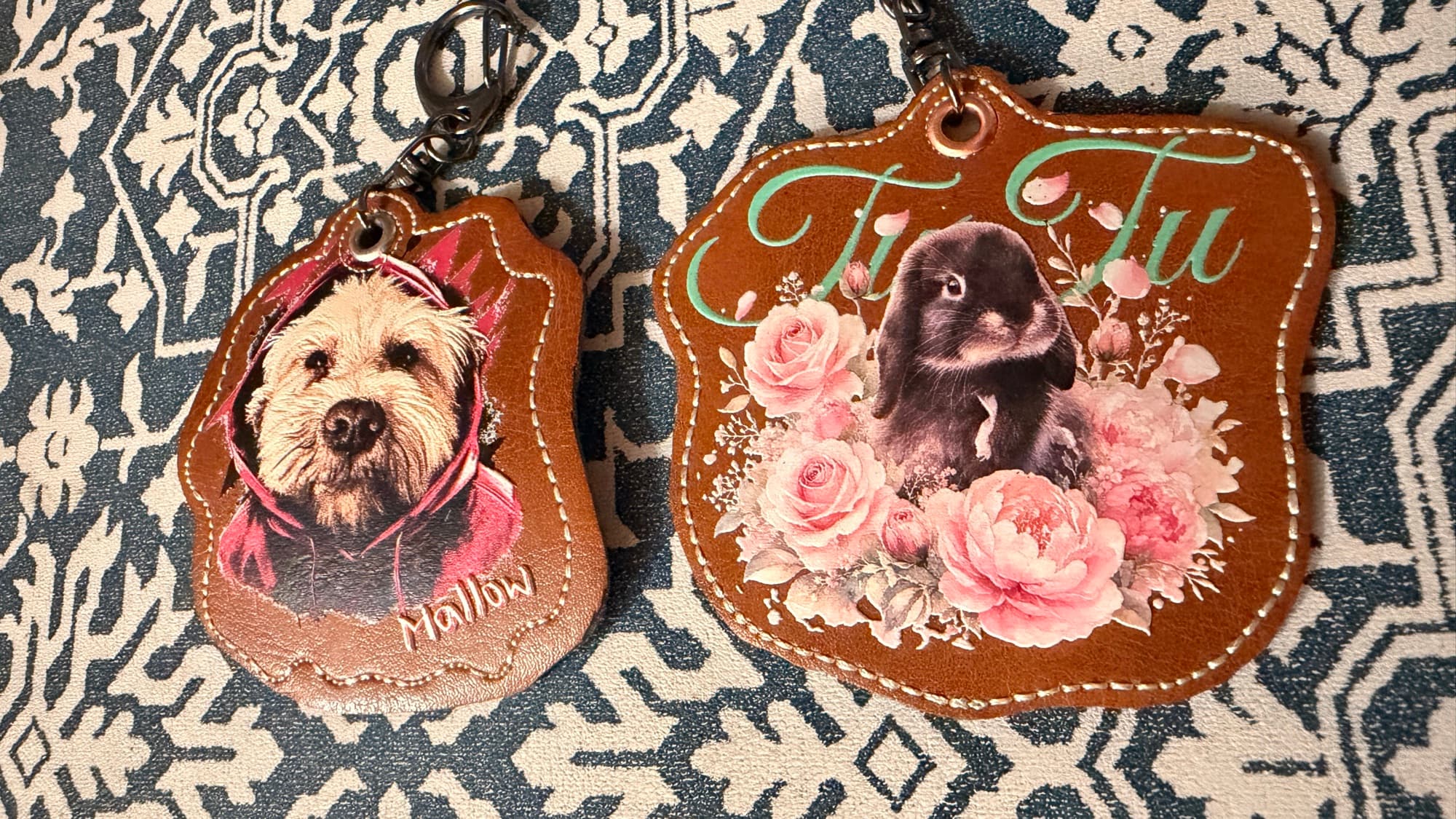 Custom pet tags, finished and clipped on