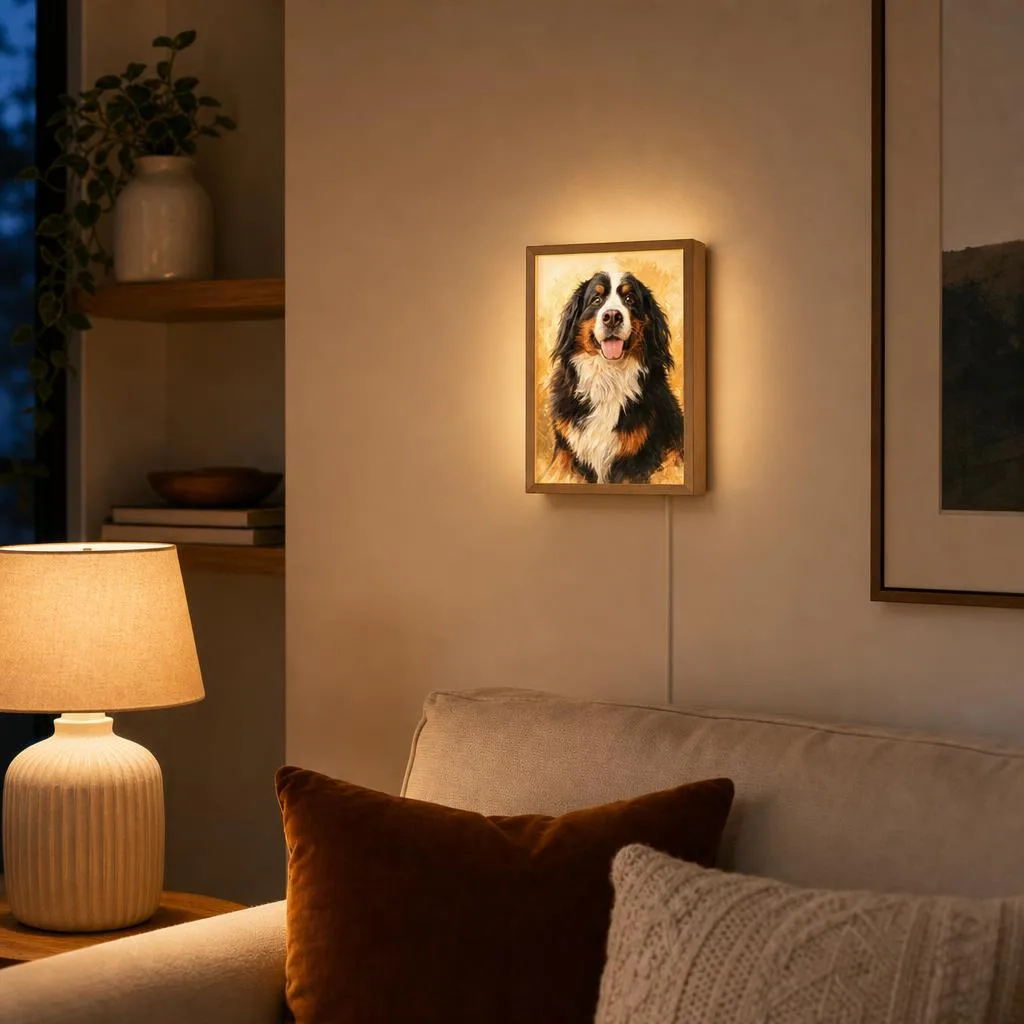 Lightbox frame glowing on a living room wall