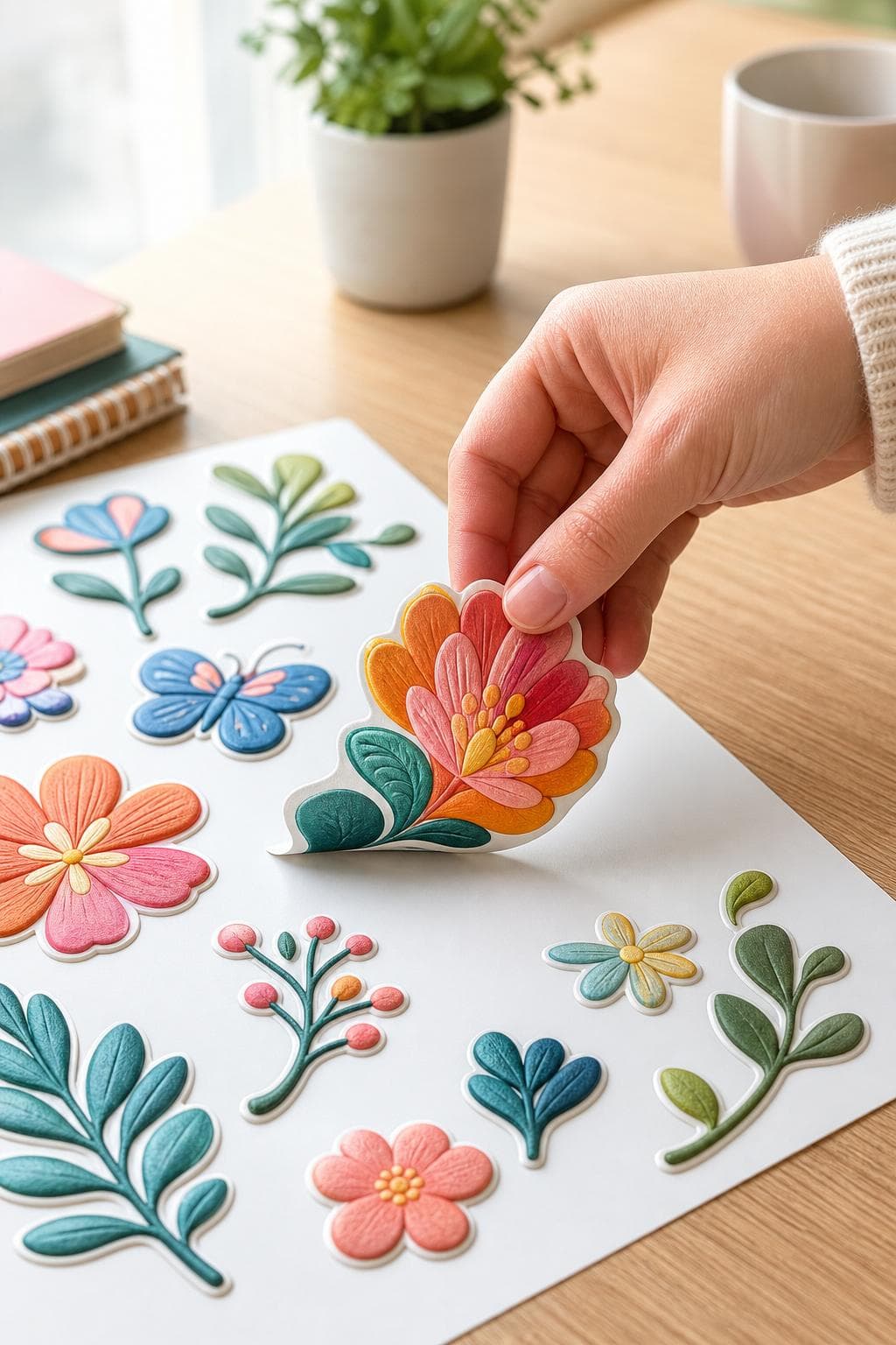Peeling a die-cut sticker off the sheet